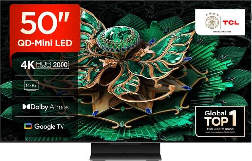 TCL 50C7K 50 Zoll (126 cm) 4K QD-Mini-LED Smart TV Fernseher – Google TV, 144Hz, Dolby Vision & Atmos, HDR 2000