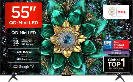 TCL 55Q6C 4K QD-Mini-LED Fernseher 55 Zoll, 144Hz, QLED, Dolby Vision Atmos, Google TV